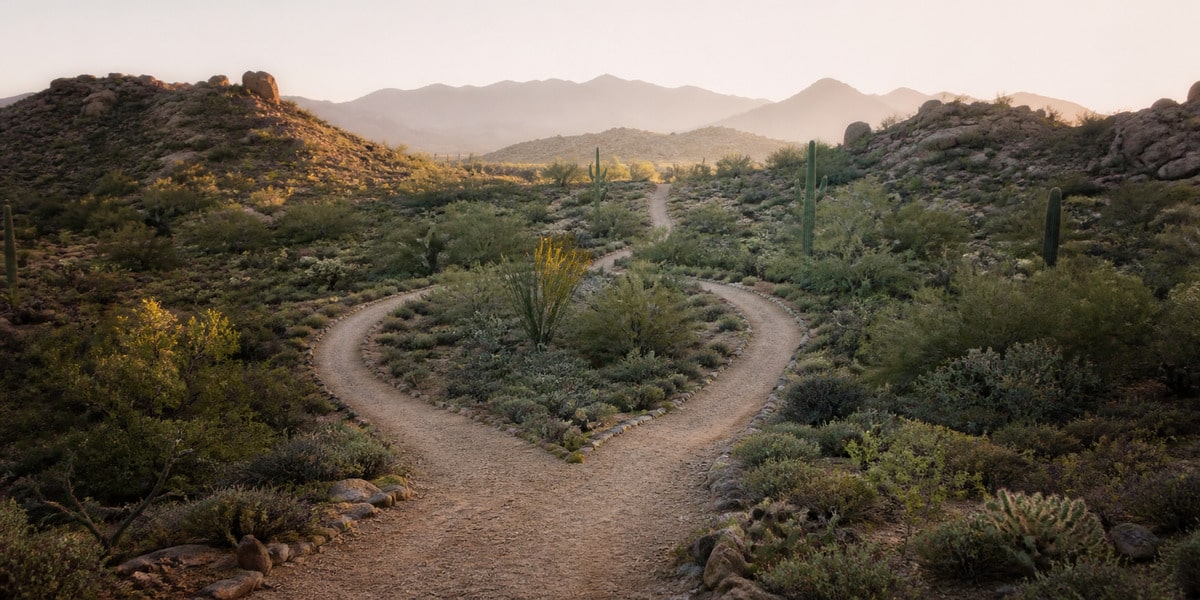 How to Break Relationship Conflicts — or Loops Winding desert path illustrating how couples can break repeating relationship conflict loops
